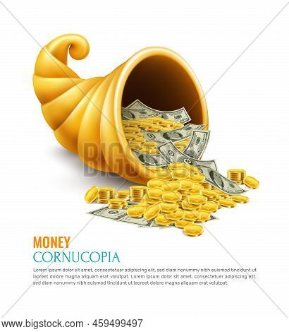 Money Cornucopia As Symbol Of Generosity Success Luck Wealth On Business Realistic Design Concept Ve