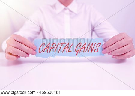 Text Caption Presenting Capital Gains. Internet Concept Bonds Shares Stocks Profit Income Tax Invest