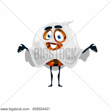 Cartoon Halloween Ghost Candy Character, Vector Funny Toffee Wear White Sheet. Cute Spook Caramel De