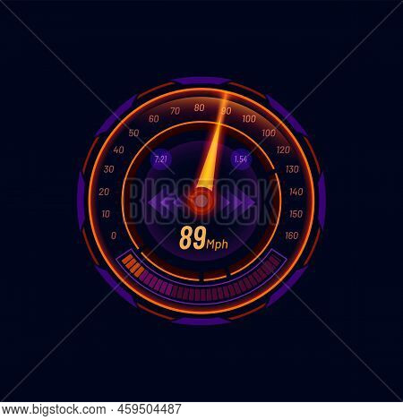 Futuristic Car Speedometer Gauge Dial With Mph Scale And Arrow. Modern Vehicle Dashboard Speed Meter