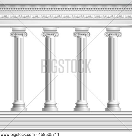 Architectural Element Colonnade From Realistic Antique Columns With Decorated Ceiling And Base With 