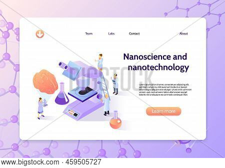 Horizontal Isometric Nanotechnology Concept Banner With Nanoscience And Nanotechnology Headline And 