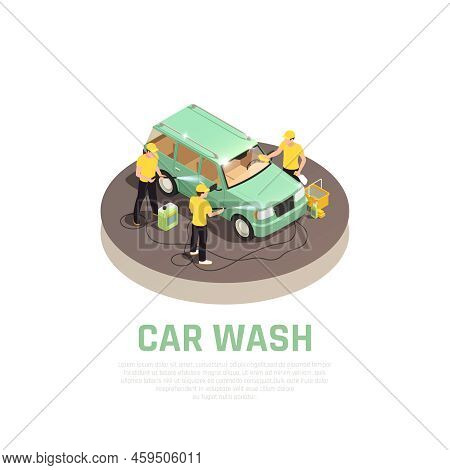 Carwash Isometric Consept With Car Wash Service Symbols Vector Illustration