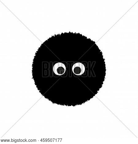 Fluffy Black Ball Eyes. Comic Drawing. Concept Art. Vector Illustration. Stock Image.