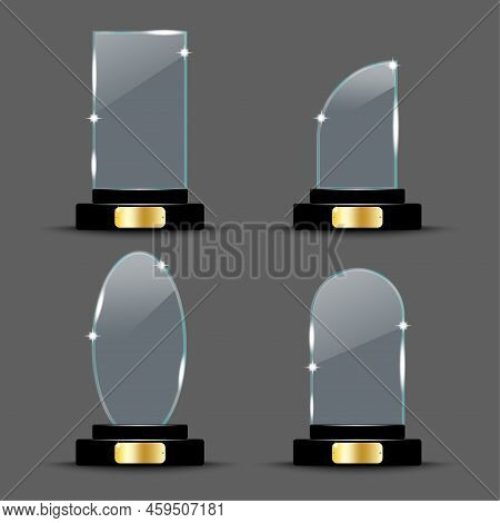 Realistic Set Glass Awards. Vector Illustration. Stock Image.