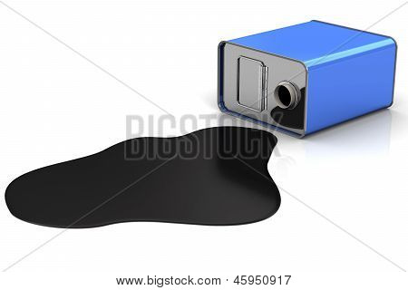Cartouche bleue et une flaque d'huile.