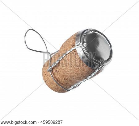 Cork Of Sparkling Wine And Muselet Cap Isolated On White