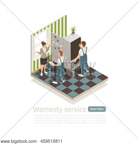 Warranty Service Isometric Composition With Technical Staff Called To House To Diagnose Of Non Worki