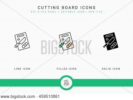 Cutting Board Icons Set Vector Illustration With Solid Icon Line Style. Kitchen Utensils Concept. Ed