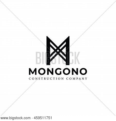 Abstract Initial Letter Mn Or Nm Logo In Black Color Isolated In White Background Applied For Reside