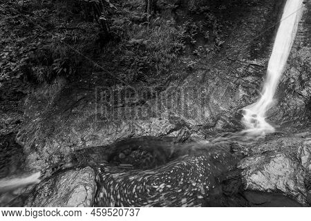 Long Exposure Of The White Lady Waterfall On The River Lyd At Lyford Gorge In Devon