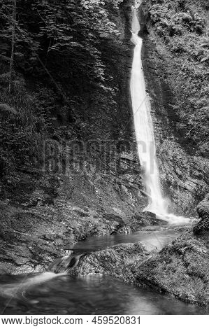 Long Exposure Of The White Lady Waterfall On The River Lyd At Lyford Gorge In Devon