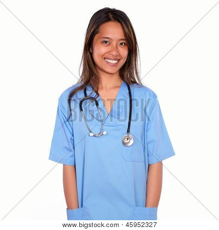 Smiling Asiatic Nurse Woman Looking At You