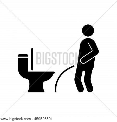 Man Miss Toilet Black Silhouette Icon. Men Pissing Glyph Pictogram. Urinating Male In Public Wc Flat