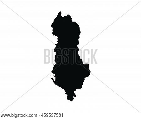 Albania Map. Albanian Country Map. Black And White National Outline Boundary Border Shape Geography 