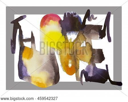 Abstract Lively Colorful Watercolor Formation With Grey Frame In White Back