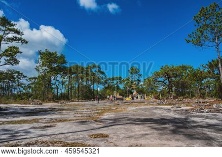 Loei/.hailand-20.11.2021:buddha Statue And Unacquainted People  On Lanpresrinakarin On Top Of Phu Kr