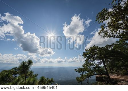 Beautiful Scenery View Of Lomsak Cliff On Phu Kradueng Mountain National Park In Loei City Thailand.