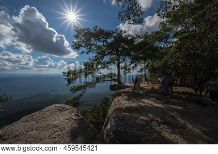 Loei.thailand-20.11. 2021:unacquainted People On  Lomsak Cliff Phu Kradueng Mountain National Park I