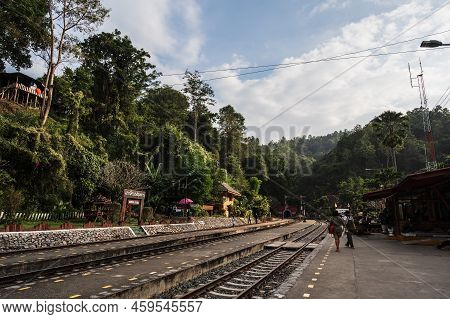 Lamphun.thailand-19.12.2021:khuntan Train Staiton At Lamphun City Thailand.the Khun Tan Range Is A M