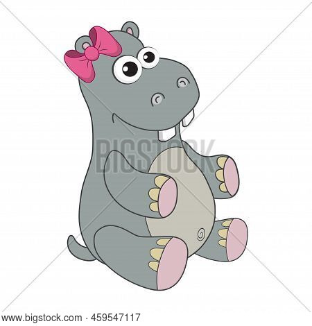 Hippopotamus. Cute Young Hippo Isolated On White Background. Zoo Animal Cartoon Character. Education