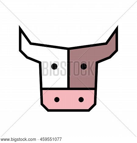 Cow Head Icon And Logo Design. Simple Minimal Illustration Of Cow Head. Goby And Calf. Front View. I