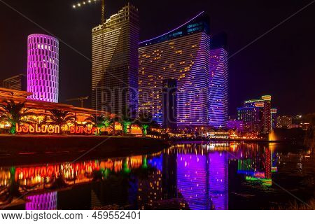 Batumi, Georgia. 1 July 2022: Night Illumination On Skyscrapers