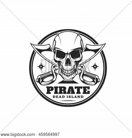Pirate Captain Skull Icon. Corsair, Filibuster And Buccaneer Monochrome Emblem Or Vector Round Icon 