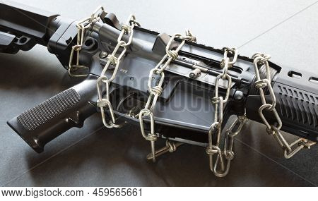 Ar-15 With Metal Chain Keeping It Locked Up