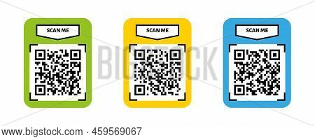Scan Me Qr Code Design. Qr Code For Payment, Text Transfer With Scan Me Button. Vector Illustration 