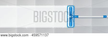 Mop Cleaning Dirty Tiled Floor Realistic Image. Vector Top View Illustration Of Bathroom Surface Shi