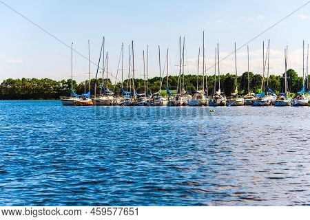 Scenic View Of The Distant.yacht Club On A Sunset In A Nice Summer.lithuania,plateliai.08-03-2022.