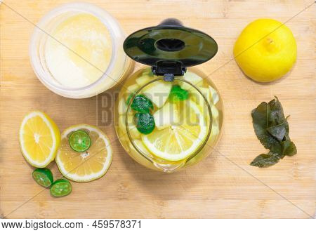A Pot Of Green Orange Lemon Tea