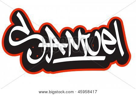 Název stylu písma Samuel graffiti. Šablona návrhu hip-hop tričko, nálepka nebo odznak