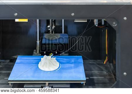 White Plastic Propeller Turbo Or Exhaust Turbine Blade Made From Automatic 3d Printer Machine On Hot