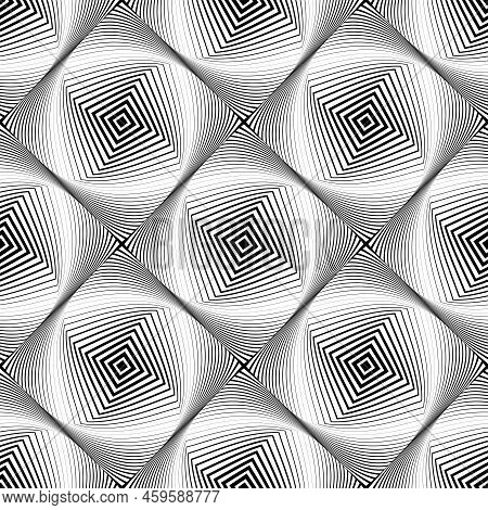 Abstract Seamless Checked Op Art Pattern. Lines Texture. Vector Art.