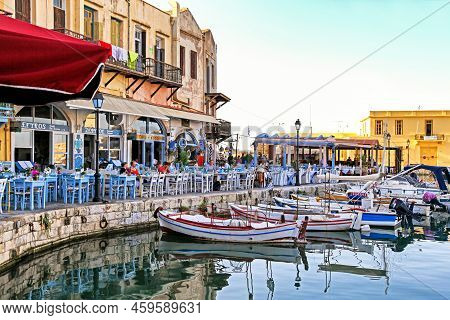 Rethymno, Greece - September 11, 2013: Tavernas And Restaurants In Old Town In City Rethymno In Cret