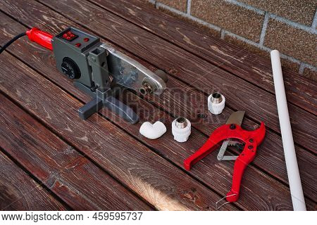 Pipes Of Sanitary Engineering Welded Plastic. Ppr Pipe Welding Tool