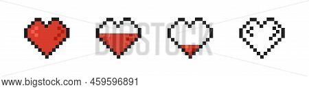 Pixel Heart Collection. Pixelated Hearts Icon Set. Vector Illustration.