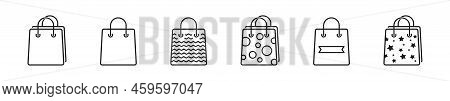 Shopping Bag Icon Set. Vector Isolated Illustration. Line Shop Bags Collection On White Background.