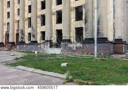 Kharkiv, Ukraine - Jul. 28, 2022: Destroyed Building Of The Kharkiv Oblast Council As A Consequences