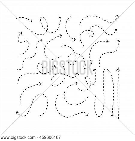 Clean Dot Arrows Style Doodle Set Hand Drawn. Curve Dotted Line, Preliminary