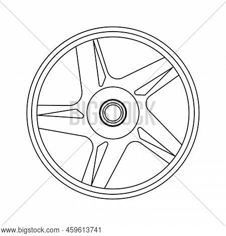 Alloy Wheel Front View Icon Engine Garage Equipment Line. Chrome Car Vector Service Isolated White O