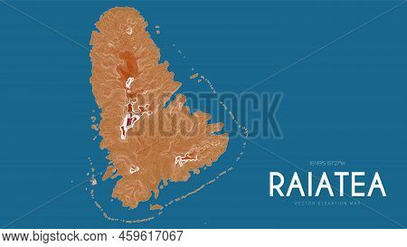 Topographic Map Of Raiatea, Society Islands, French Polynesia, Pacific Ocean. Vector Detailed Elevat