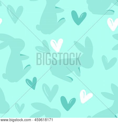 Seamless Pattern With Silhouette Easter Rabbits On Color Background. Design For Card, Postcard, Wall