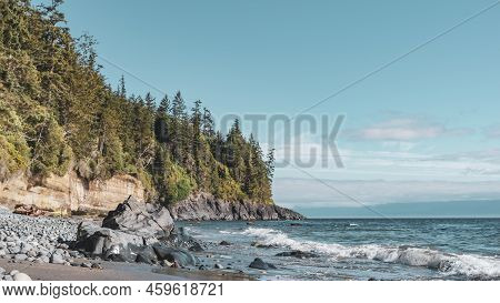 Beautiful Mystic Beach Shoreline On Vancouver Island Juan De Fuca Marine Trail Hiking Traveling Back