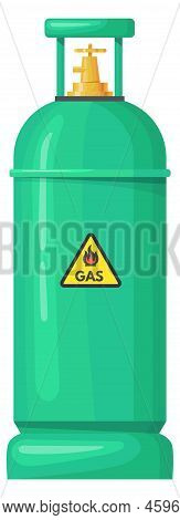 Green Tank With Flamable Gas. Cartoon Fuel Container Isolated On White Background