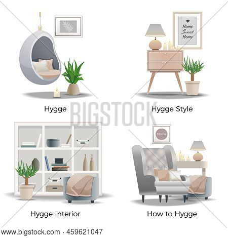 Scandinavian Hygge Style Concept 4 Cozy Interior Design Compositions With Candles Comfortable Readin