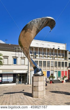 Neustadt An Der Weinstrasse, Germany - August 2022: 'zeitraumspirale' Steel Sculpture At Town Square