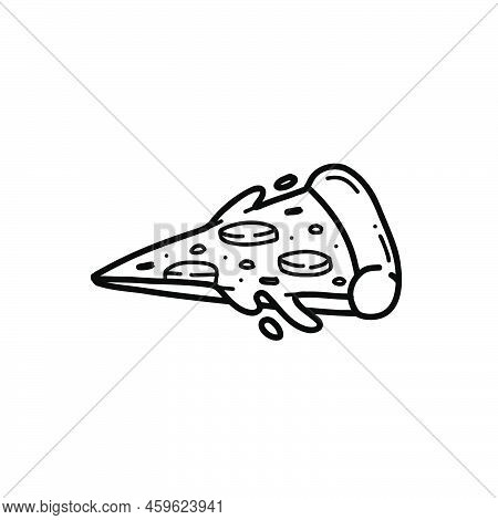 Pizza Slice Doodle Hand Drawn Illustration In Outlien Line Art Style